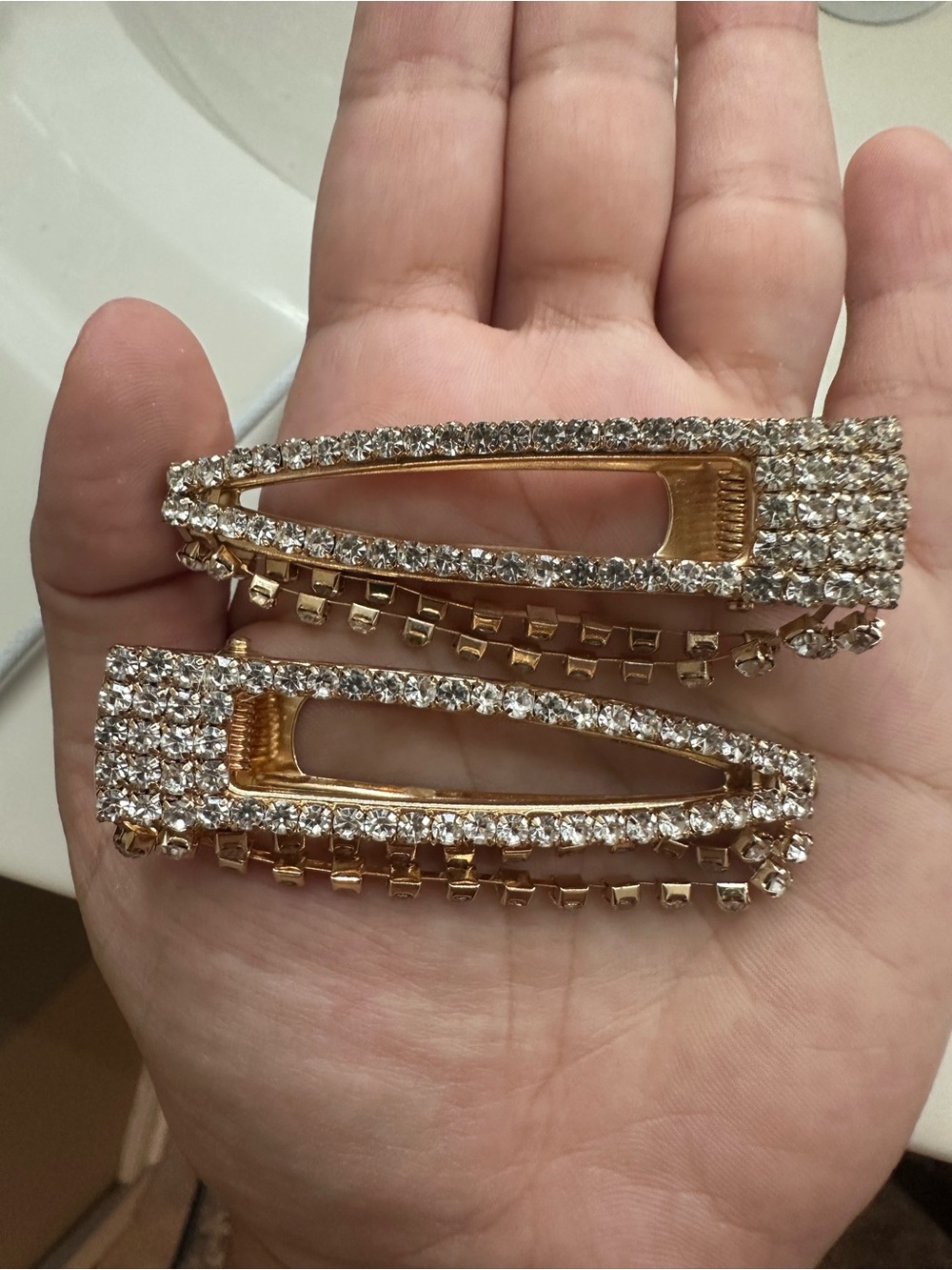 Gold Crystal Rectangle Hair Clips - Women Accessories